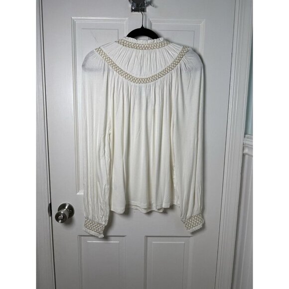 Boden Smocked Yoke Metallic Top Size IS 10 Ivory & Gold NWT T1069 IVO - Picture 2 of 12